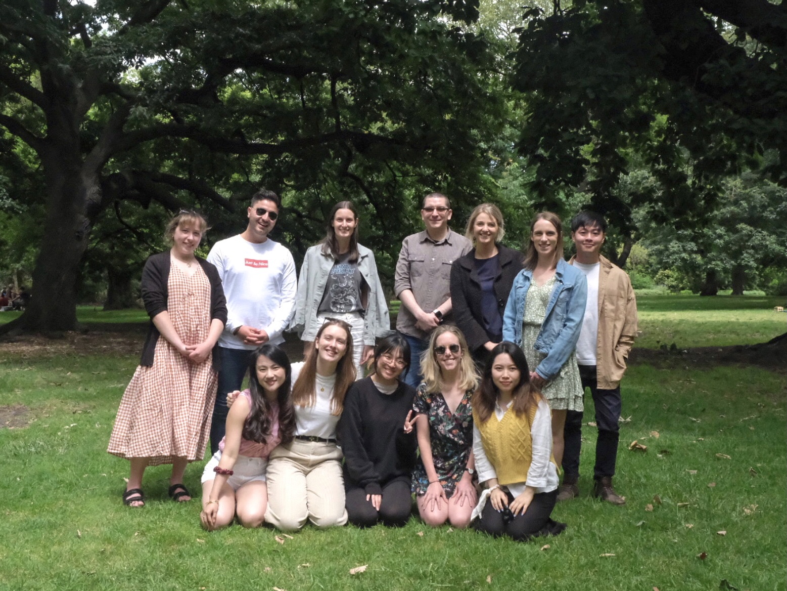 Group photo of the Behavioural Medicine Lab in 2021, on the grass in a park